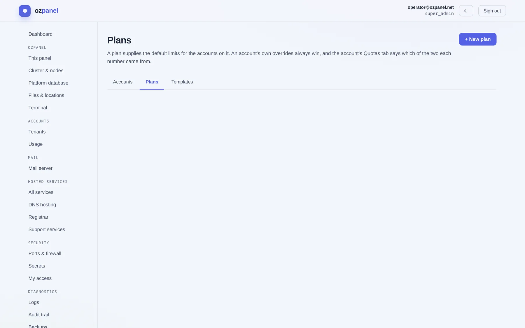 Plans. — ozpanel screenshot