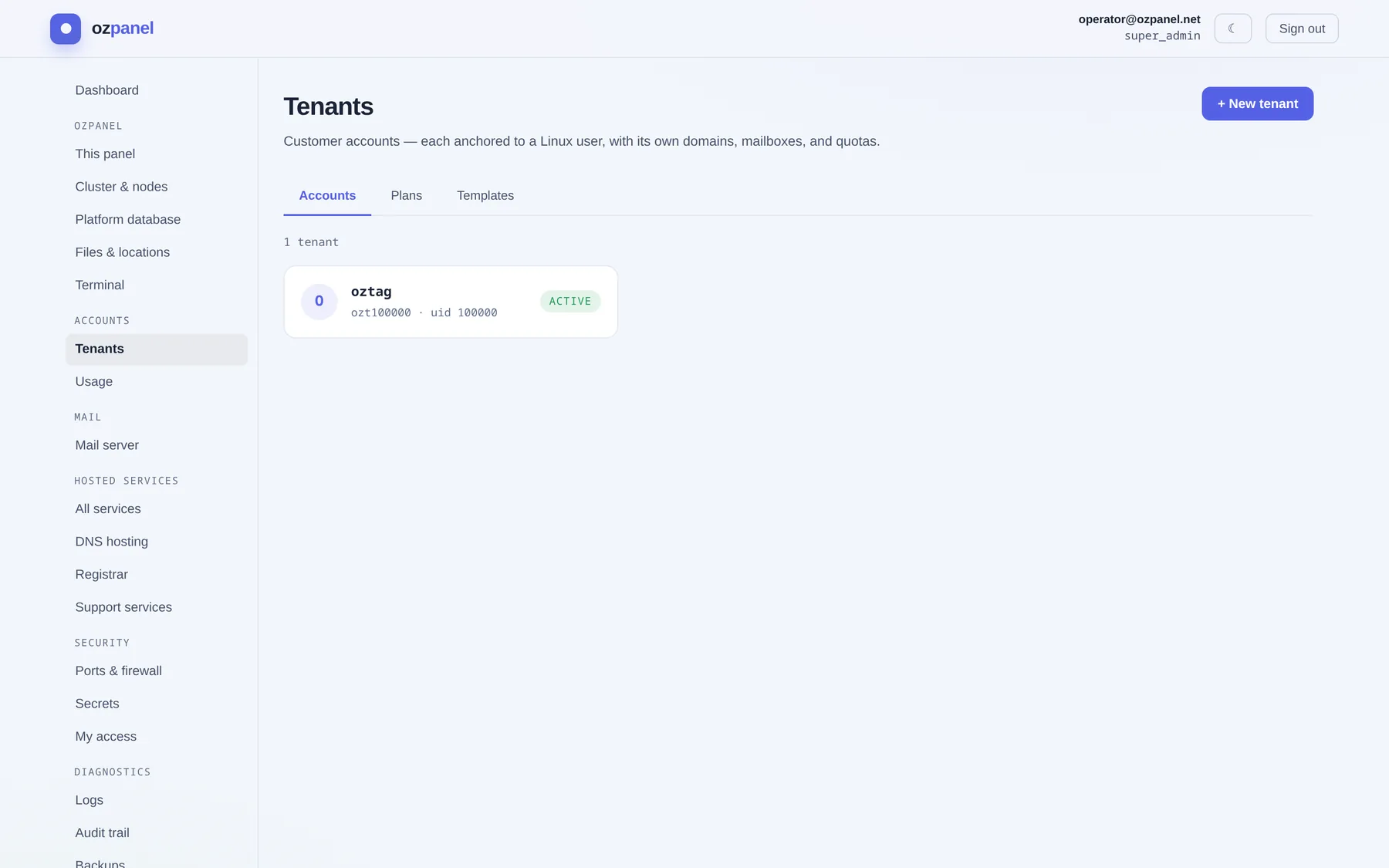 Tenants. — ozpanel screenshot